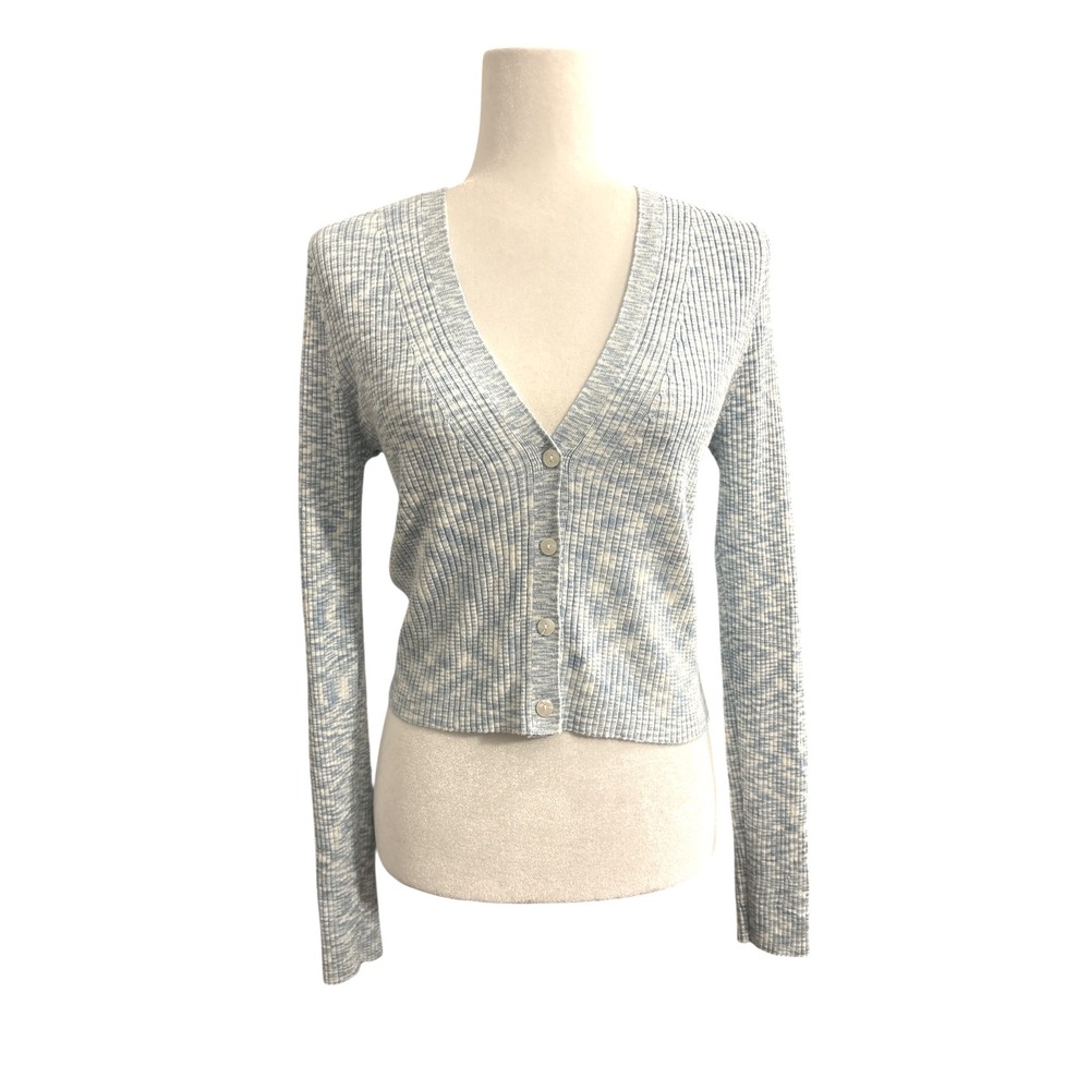 House of Harlow 1960 Ribbed Knit Cardigan Sweater Blue‎ White Women's XS